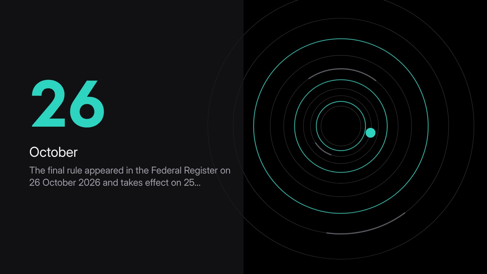 26 October — The final rule appeared in the Federal Register on 26 October 2026 and takes effect on 25…